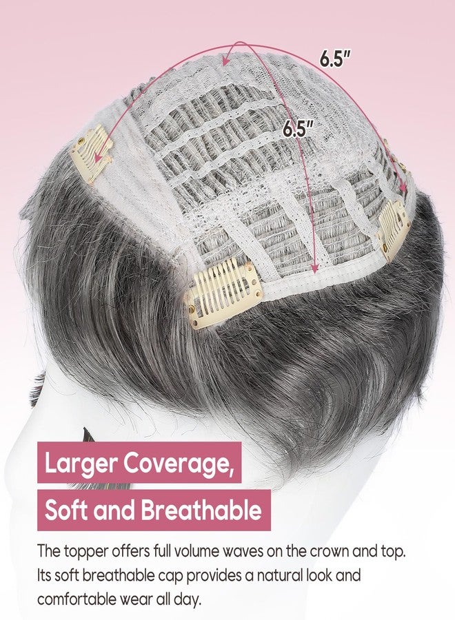 REECHO Hair Topper, Short Wiglet Hair Topper for Women with Thinning Large Coverage Synthetic Top Crown Hairpiece for Women - Steel Gray - Image 5